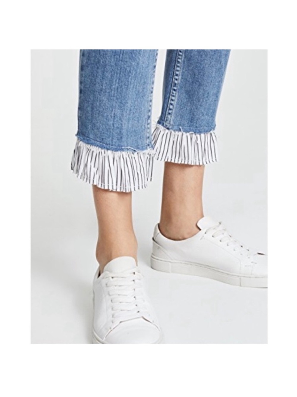 PAIGE High Rise (Sarah) Straight Ruffled Hem Crop Jeans - Picture 3 of 12